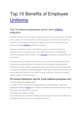 Top 10 Benefits of Employee Uniforms