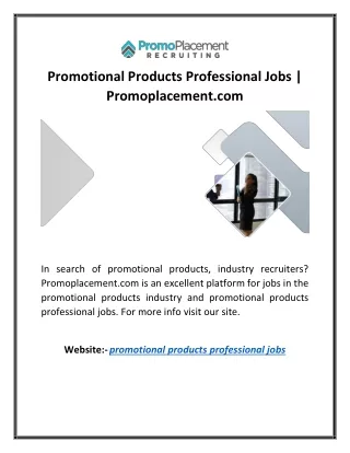 Promotional Products Professional Jobs | Promoplacement.com