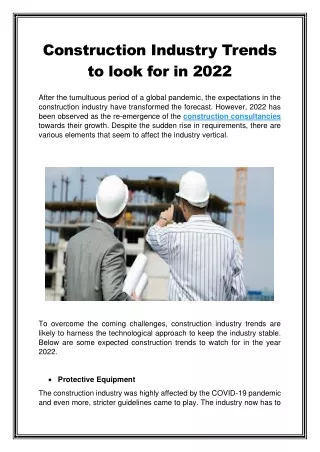 Construction Industry Trends to look for in 2022
