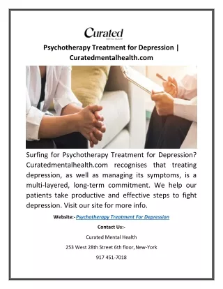 Psychotherapy Treatment for Depression | Curatedmentalhealth.com
