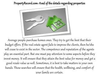 PropertyRecord.com- Avail of the details regarding properties