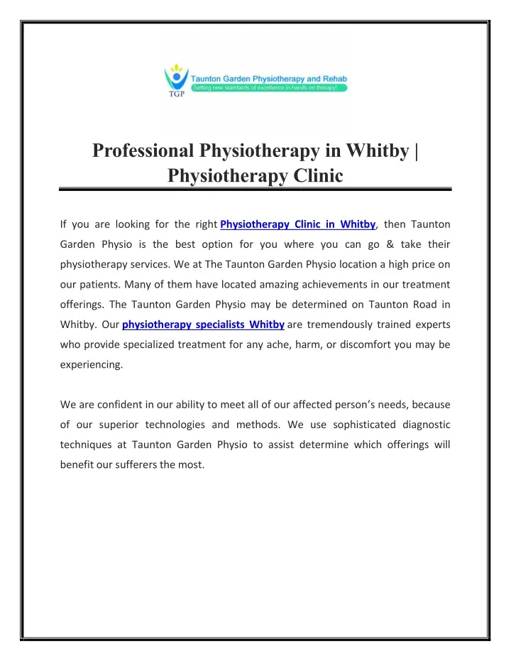 professional physiotherapy in whitby