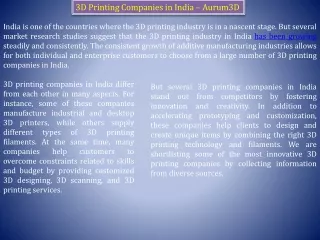 Most Innovative 3D Printing Companies in India - Aurum3D