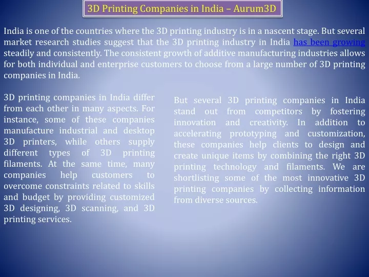 3d printing companies in india aurum3d