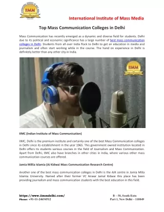 Top Mass Communication Colleges in  Delhi