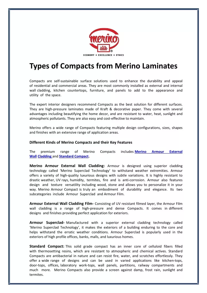 types of compacts from merino laminates compacts