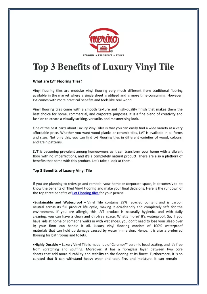 top 3 benefits of luxury vinyl tile what