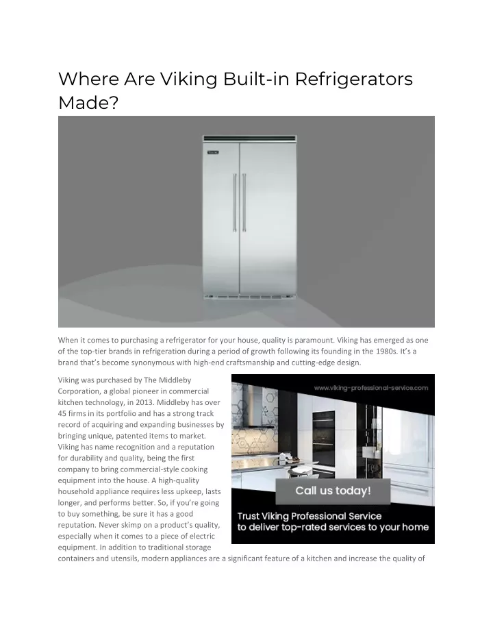 where are viking built in refrigerators made