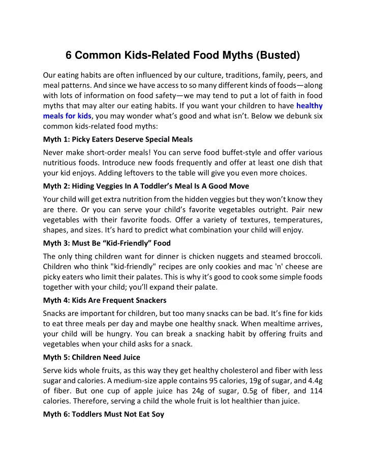 6 common kids related food myths busted