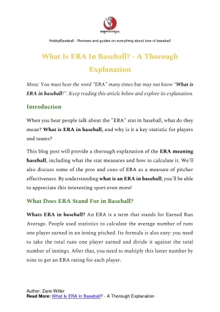 What Is ERA In Baseball