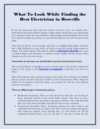 what to look while finding the best electrician