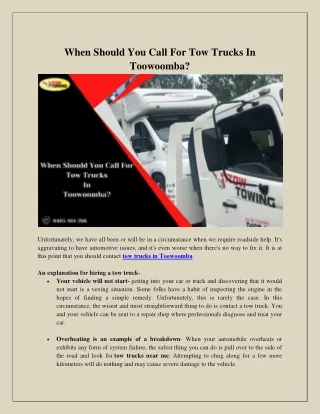When Should You Call For Tow Trucks In Toowoomba