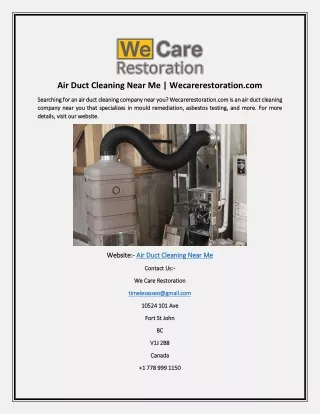 Air Duct Cleaning Near Me | Wecarerestoration.com