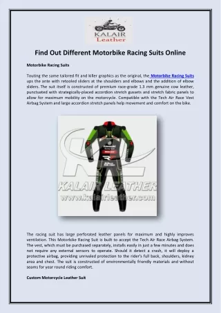 Find Out Different Motorbike Racing Suits Online