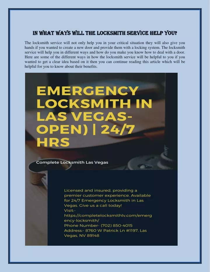 in what ways will the locksmith service help