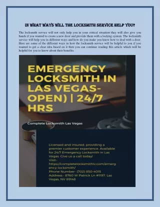 In what ways will the locksmith service help you