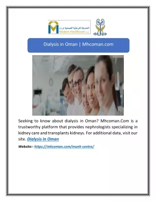 Dialysis in Oman | Mhcoman.com