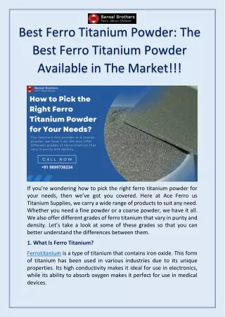Ferro Titanium Powder Market 2022 Growth in India