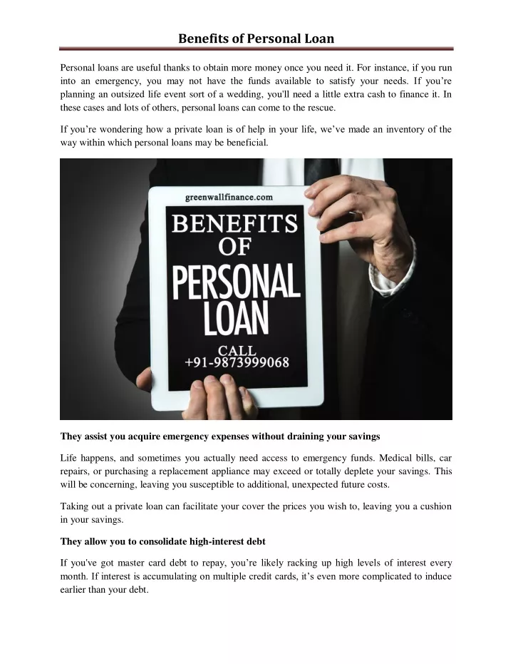 benefits of personal loan