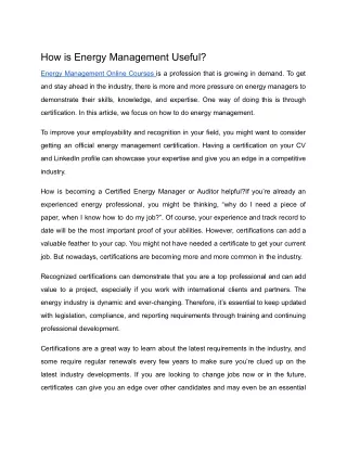 How is Energy Management Useful ?