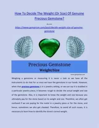 How To Decide The Weight (Or Size) Of Genuine Precious Gemstone?