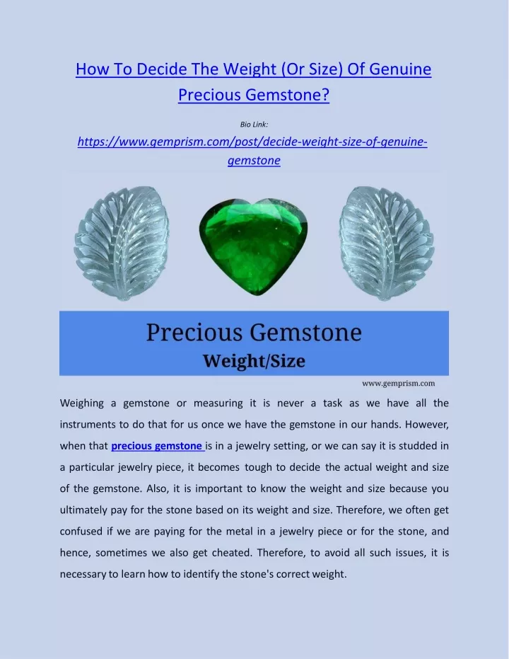 how to decide the weight or size of genuine precious gemstone