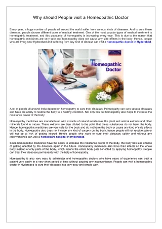 Why should People visit a Homeopathic Doctor