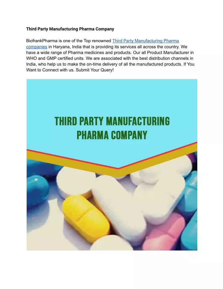 third party manufacturing pharma company