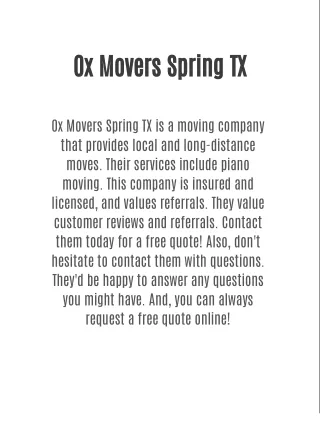 Ox Movers Spring TX