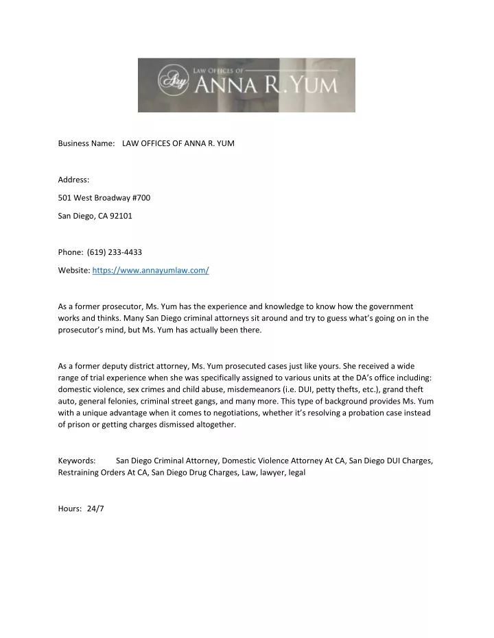 business name law offices of anna r yum