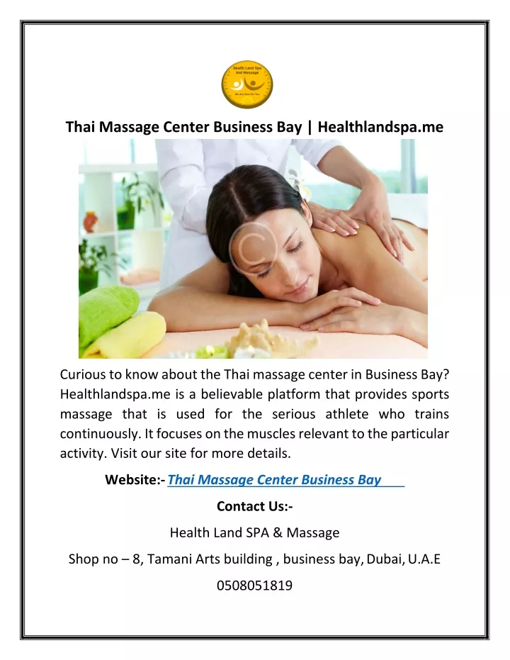 thai massage center business bay healthlandspa me