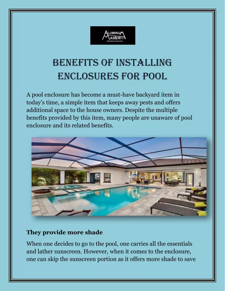 benefits of installing enclosures for pool