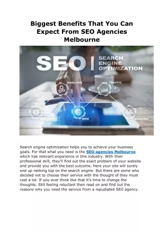 Biggest Benefits That You Can Expect From SEO Agencies Melbourne