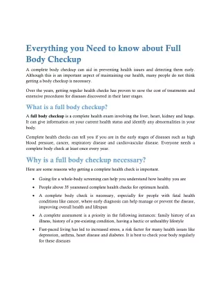 Everything you Need to know about Full Body Checkup