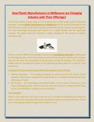 how plastic manufacturers in melbourne