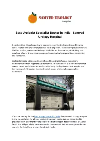 Best Urologist Specialist Doctor in India - Samved Urology Hospital