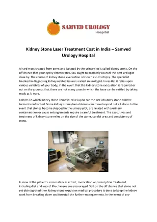 Kidney Stone Laser Treatment Cost in India - Samved Urology Hospital