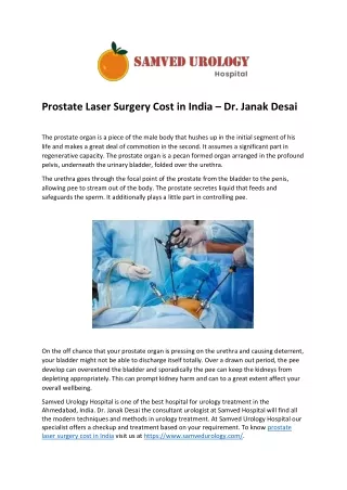 Prostate Laser Surgery Cost in India – Dr. Janak Desai
