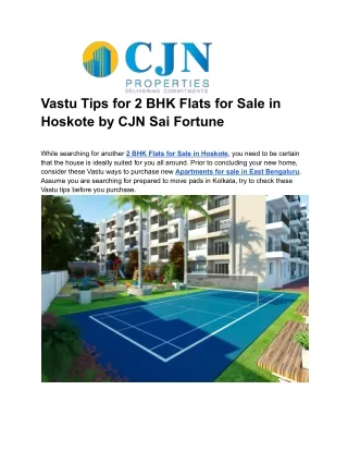 Vastu Tips for 2 BHK Flats for Sale in Hoskote by CJN Sai Fortune