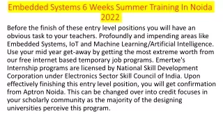 embedded systems 6 weeks summer training in noida