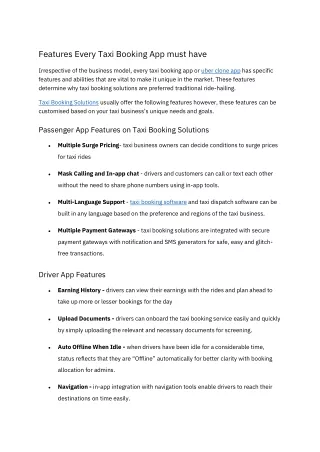 Features & Advantages of Taxi Booking App