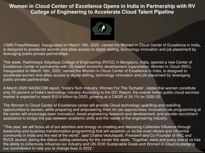 women in cloud center of excellence opens