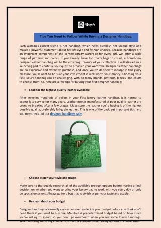 Tips You Need to Follow While Buying a Designer Handbag.
