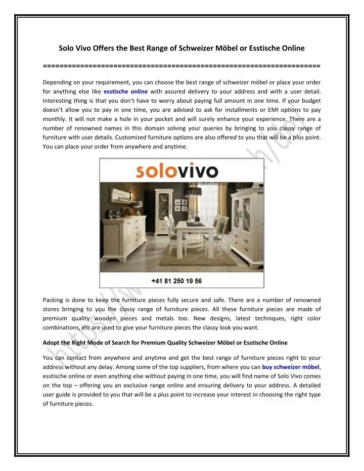 solo vivo offers the best range of schweizer