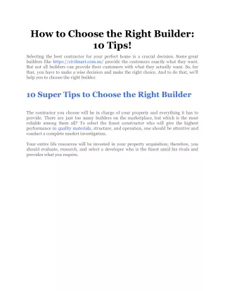 how to choose the right builder 10 tips