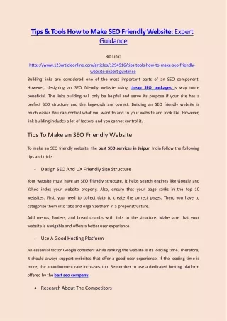 tips tools how to make seo friendly website