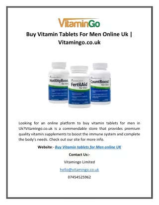 Buy Vitamin Tablets For Men Online Uk | Vitamingo.co.uk