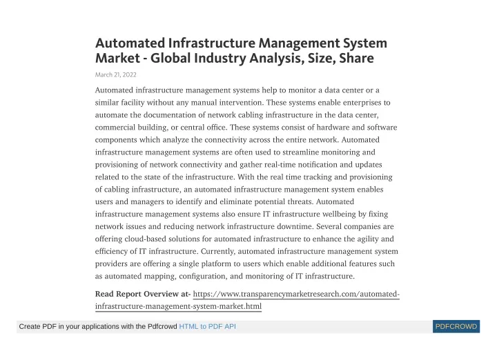 automated infrastructure management system market