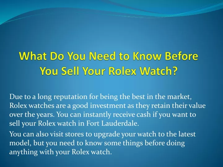 what do you need to know before you sell your rolex watch