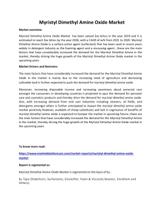 myristyl dimethyl amine oxide market